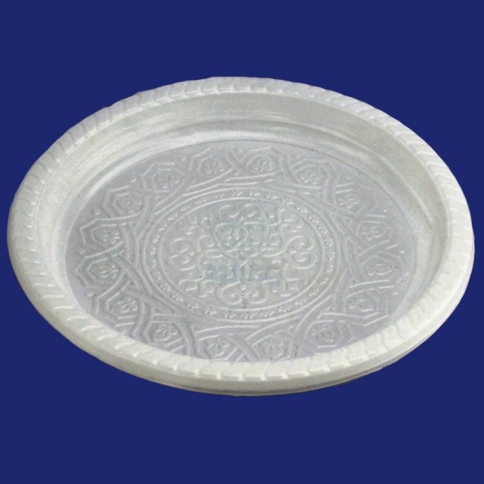 Тарелка с узором Olimp одноразовая пластиковая диаметр 220мм белая 50/18/900