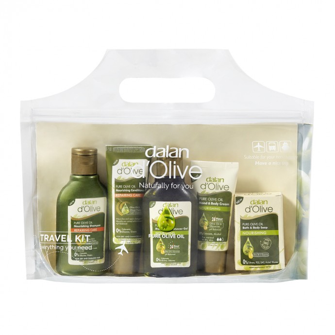 Дорожный набор косметики из оливкового масла (шампунь и кондиционер, крем, мыло и гель д/душа)